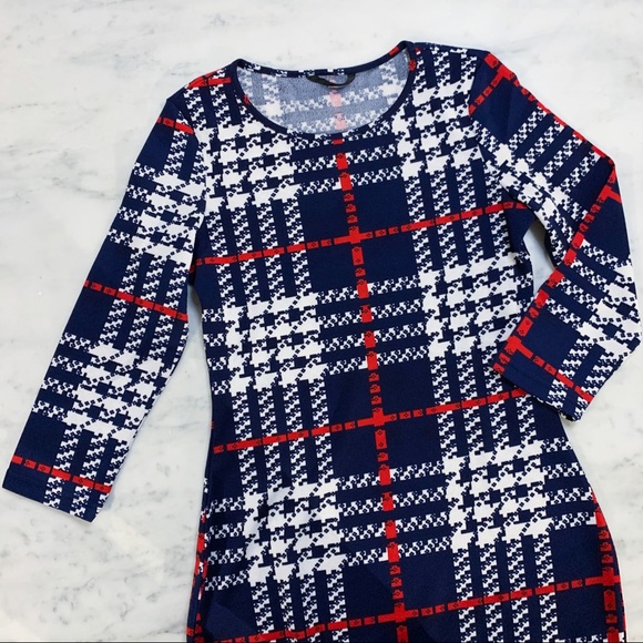 Blue Plaid Contemporary Professional Work Dress - Picture 2 of 8